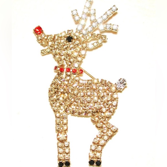 Neiman Marcus VINTAGE RUDOLPH REINDEER PIN SOLDERED RHINESTONE SPHINX - Picture 1 of 7